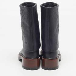 Pre Owned حذاء بوت منتصف ساق لوي فيتون "رواد تريب" مطوي جلد مونوغرامي بارز أسود مقاس 36