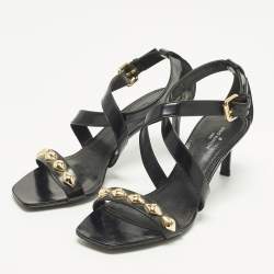 Pre Owned Louis Vuitton Unchain Size 36 Black Leather Ankle Strap Sandals