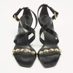 Pre Owned Louis Vuitton Unchain Size 36 Black Leather Ankle Strap Sandals