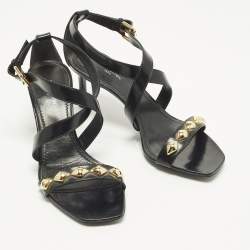 Pre Owned Louis Vuitton Unchain Size 36 Black Leather Ankle Strap Sandals