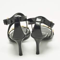 Pre Owned Louis Vuitton Unchain Size 36 Black Leather Ankle Strap Sandals