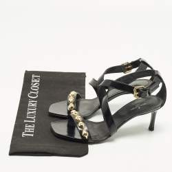 Pre Owned Louis Vuitton Unchain Size 36 Black Leather Ankle Strap Sandals
