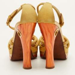 Pre Owned صندل لوي فيتون كعب سميك حزام الكاحل شامواه أصفر مقاس 37.5