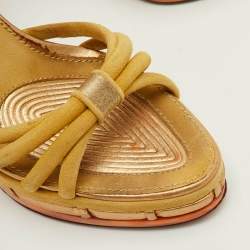 Pre Owned صندل لوي فيتون كعب سميك حزام الكاحل شامواه أصفر مقاس 37.5