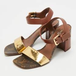 مملوكة مسبقًا صندل لوي فيتون بلوم جلد بني/ذهبي بحزام للكاحل مقاس 36