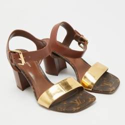 مملوكة مسبقًا صندل لوي فيتون بلوم جلد بني/ذهبي بحزام للكاحل مقاس 36