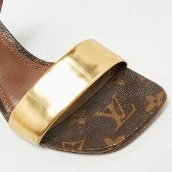 مملوكة مسبقًا صندل لوي فيتون بلوم جلد بني/ذهبي بحزام للكاحل مقاس 36