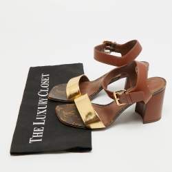 مملوكة مسبقًا صندل لوي فيتون بلوم جلد بني/ذهبي بحزام للكاحل مقاس 36