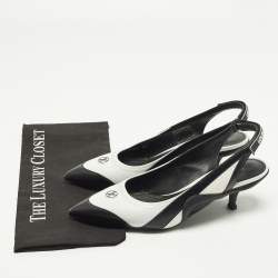 Pre Owned حذاء كعب عالي لويس فيتون قوس خفيف حزام خلفي جلد أسود/أبيض مقاس 37