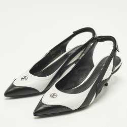 Pre Owned حذاء كعب عالي لويس فيتون قوس خفيف حزام خلفي جلد أسود/أبيض مقاس 37