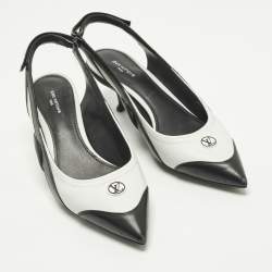 Pre Owned حذاء كعب عالي لويس فيتون قوس خفيف حزام خلفي جلد أسود/أبيض مقاس 37