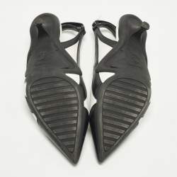 Pre Owned حذاء كعب عالي لويس فيتون قوس خفيف حزام خلفي جلد أسود/أبيض مقاس 37