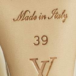 Pre Owned Louis Vuitton Size 39 Gold Coated Canvas and Patent Leather Ankle Strap Wedge Sandals