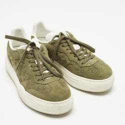 Pre Owned Louis Vuitton Groovy Size 39 Green Monogram Suede Low Top Platform Sneakers
