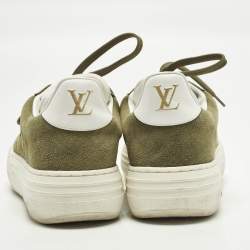 Pre Owned Louis Vuitton Groovy Size 39 Green Monogram Suede Low Top Platform Sneakers