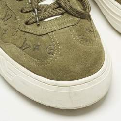 Pre Owned Louis Vuitton Groovy Size 39 Green Monogram Suede Low Top Platform Sneakers
