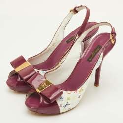 مملوكة مسبقًا Louis Vuitton Shirley Bow Size 38 Multicolore Monogram Canvas and Patent Leather Slingback Sandals