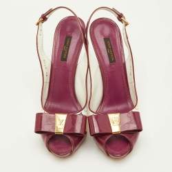 مملوكة مسبقًا Louis Vuitton Shirley Bow Size 38 Multicolore Monogram Canvas and Patent Leather Slingback Sandals