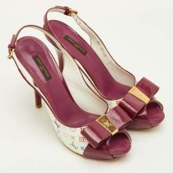 مملوكة مسبقًا Louis Vuitton Shirley Bow Size 38 Multicolore Monogram Canvas and Patent Leather Slingback Sandals