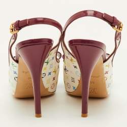 مملوكة مسبقًا Louis Vuitton Shirley Bow Size 38 Multicolore Monogram Canvas and Patent Leather Slingback Sandals