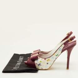 مملوكة مسبقًا Louis Vuitton Shirley Bow Size 38 Multicolore Monogram Canvas and Patent Leather Slingback Sandals