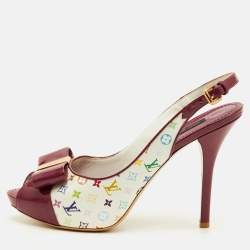 مملوكة مسبقًا Louis Vuitton Shirley Bow Size 38 Multicolore Monogram Canvas and Patent Leather Slingback Sandals