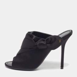 Pre Owned Louis Vuitton Size 38.5 Black Satin Mules