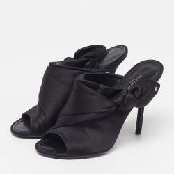 Pre Owned Louis Vuitton Size 38.5 Black Satin Mules