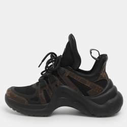 Pre Owned Louis Vuitton Archlight Size 38.5 Black Mesh and Monogram Canvas Sneakers 