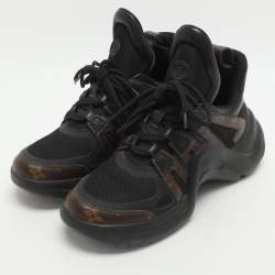 Pre Owned Louis Vuitton Archlight Size 38.5 Black Mesh and Monogram Canvas Sneakers 