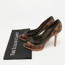 Pre Owned Louis Vuitton Palm Beach Size 37 Brown Monogram Coated Canvas and Patent Leather Peep Toe Pumps