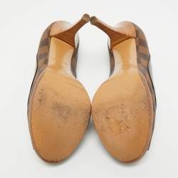 Pre Owned Louis Vuitton Palm Beach Size 37 Brown Monogram Coated Canvas and Patent Leather Peep Toe Pumps