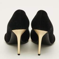 Pre Owned Louis Vuitton Size 38 Black/Gold Suede Gold Plate Peep Toe Pumps 