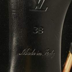 Pre Owned Louis Vuitton Size 38 Black/Gold Suede Gold Plate Peep Toe Pumps 