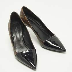 Pre Owned Louis Vuitton Fetish Size 37.5 Brown Coated Canvas And Patent Leather Pumps