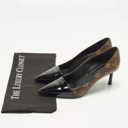 Pre Owned Louis Vuitton Fetish Size 37.5 Brown Coated Canvas And Patent Leather Pumps