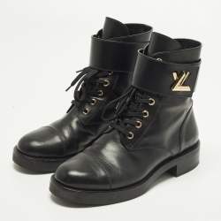 Pre Owned Louis Vuitton Wonderland Ranger Size 38.5 Black Leather Combat Boots