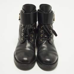 Pre Owned Louis Vuitton Wonderland Ranger Size 38.5 Black Leather Combat Boots