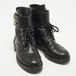 Pre Owned Louis Vuitton Wonderland Ranger Size 38.5 Black Leather Combat Boots
