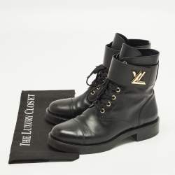 Pre Owned Louis Vuitton Wonderland Ranger Size 38.5 Black Leather Combat Boots