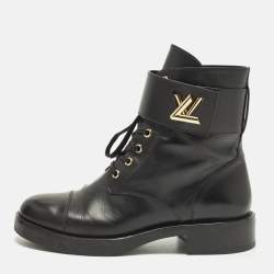 Pre Owned Louis Vuitton Wonderland Ranger Size 38.5 Black Leather Combat Boots