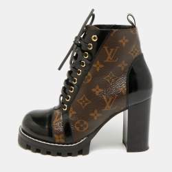 مملوكة مسبقًا Louis Vuitton Size 37.5 Brown/Black Monogram Canvas And Patent Leather Star Trail Ankle Boot 