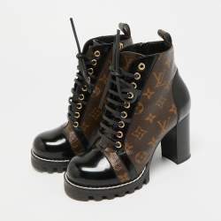 مملوكة مسبقًا Louis Vuitton Size 37.5 Brown/Black Monogram Canvas And Patent Leather Star Trail Ankle Boot 