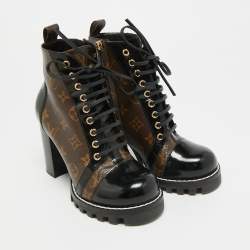 مملوكة مسبقًا Louis Vuitton Size 37.5 Brown/Black Monogram Canvas And Patent Leather Star Trail Ankle Boot 