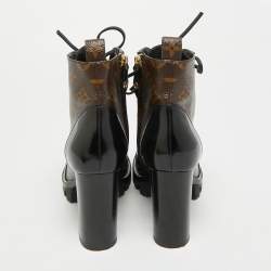 مملوكة مسبقًا Louis Vuitton Size 37.5 Brown/Black Monogram Canvas And Patent Leather Star Trail Ankle Boot 