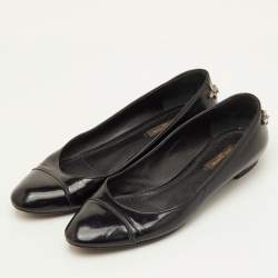 Pre Owned Louis Vuitton Mayfair Embellished Size 38 Black Matte Leather Ballet Flats