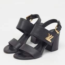 Pre Owned Louis Vuitton Horizon Size 36 Black Leather Ankle Strap Sandals