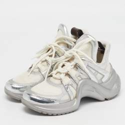 Pre Owned حذاء رياضي لوي فيتون أرش لايت  LV شبك وجلد أبيض / ذهبي مقاس 38.5