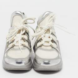 Pre Owned حذاء رياضي لوي فيتون أرش لايت  LV شبك وجلد أبيض / ذهبي مقاس 38.5