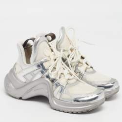 Pre Owned حذاء رياضي لوي فيتون أرش لايت  LV شبك وجلد أبيض / ذهبي مقاس 38.5